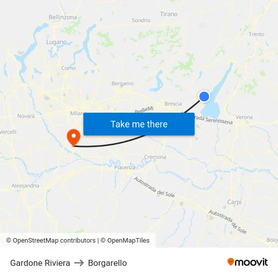 Gardone Riviera to Borgarello map