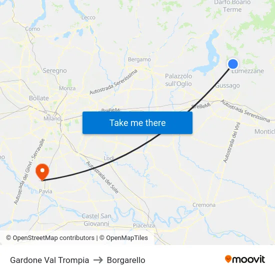 Gardone Val Trompia to Borgarello map