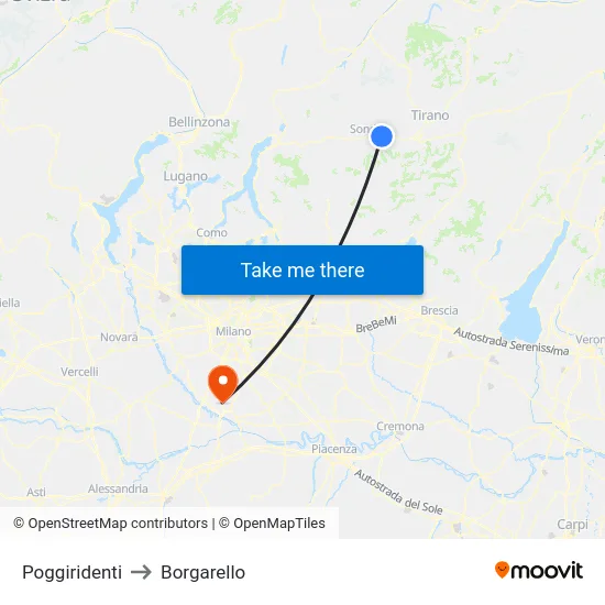 Poggiridenti to Borgarello map