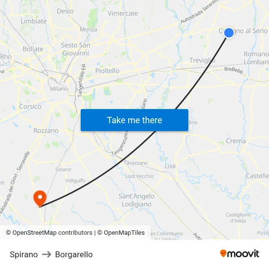 Spirano to Borgarello map