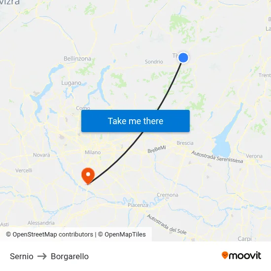 Sernio to Borgarello map