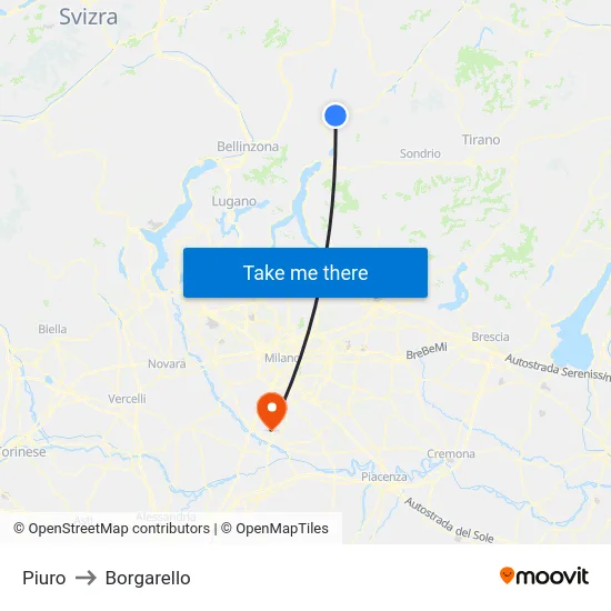 Piuro to Borgarello map