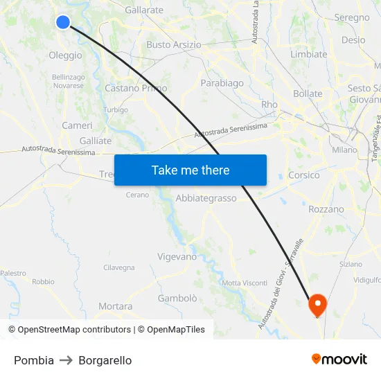 Pombia to Borgarello map