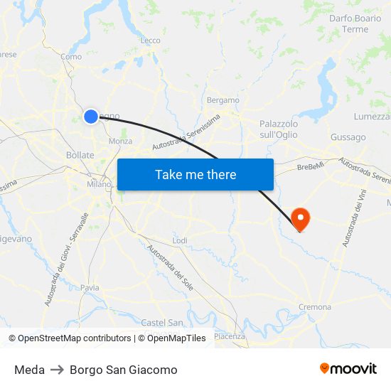 Meda to Borgo San Giacomo map