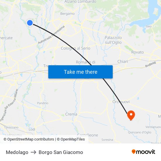 Medolago to Borgo San Giacomo map