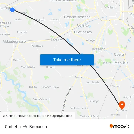Corbetta to Bornasco map