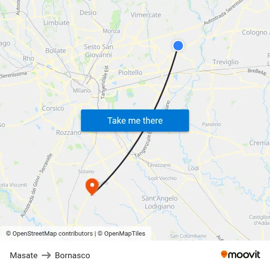 Masate to Bornasco map