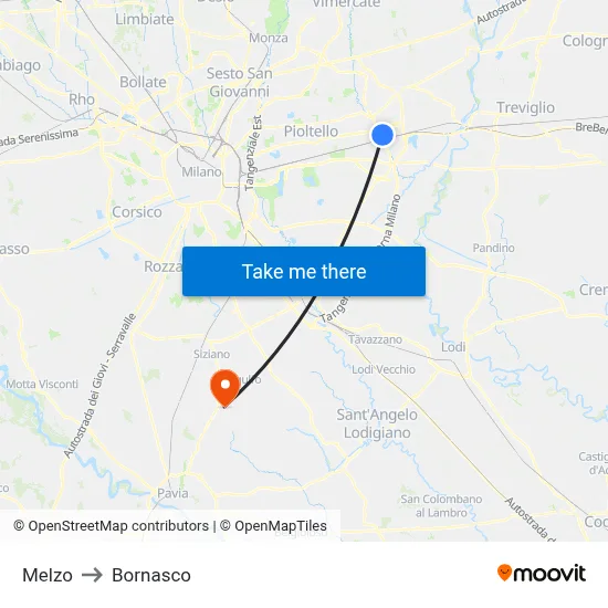 Melzo to Bornasco map
