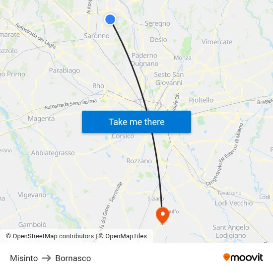Misinto to Bornasco map