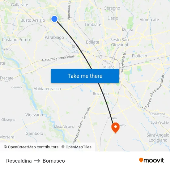 Rescaldina to Bornasco map