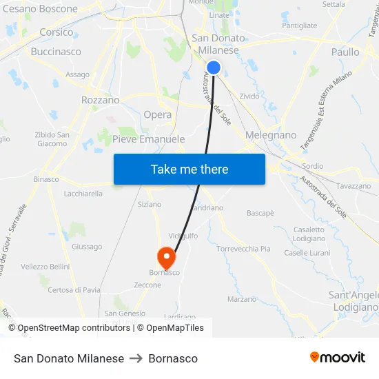 San Donato Milanese to Bornasco map