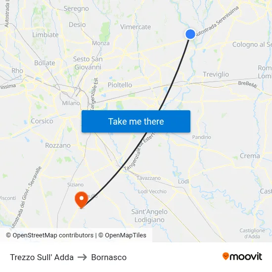 Trezzo Sull' Adda to Bornasco map
