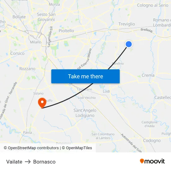 Vailate to Bornasco map