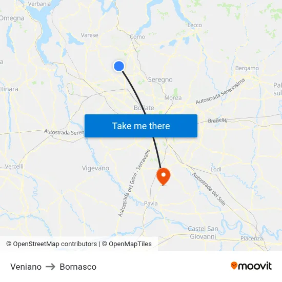 Veniano to Bornasco map