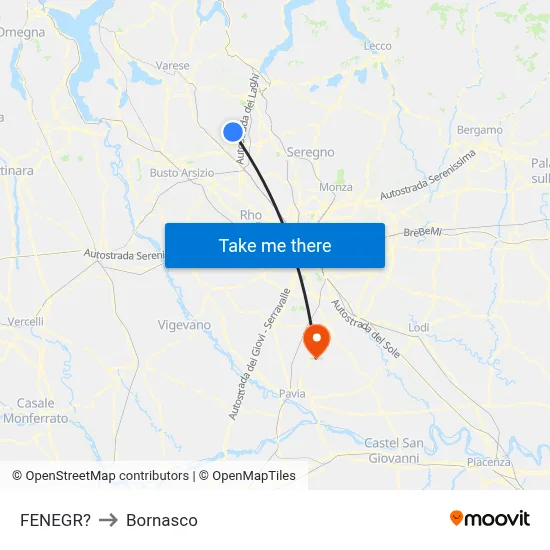 Fenegro to Bornasco map