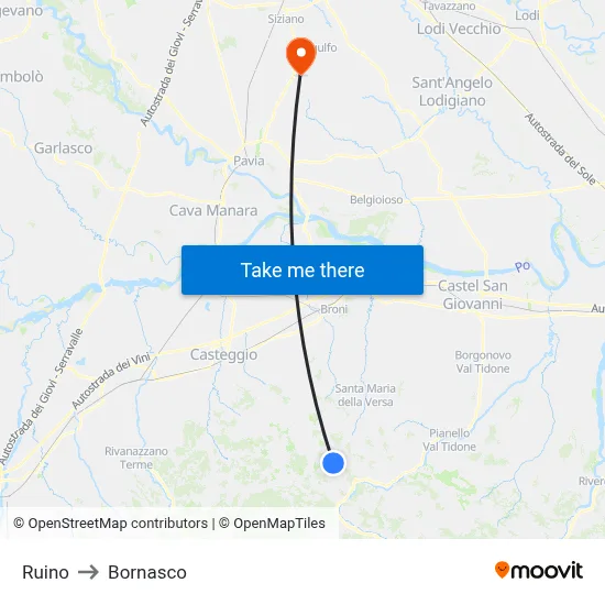 Ruino to Bornasco map
