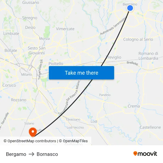 Bergamo to Bornasco map