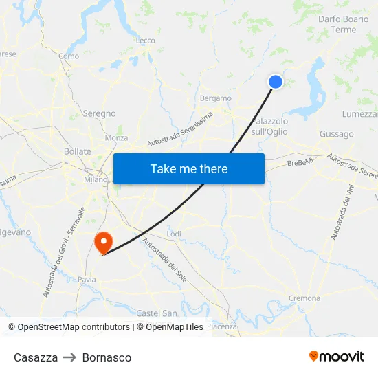 Casazza to Bornasco map