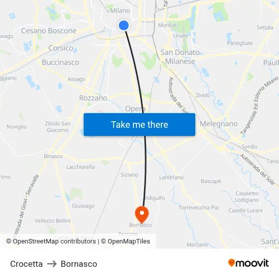 Crocetta to Bornasco map