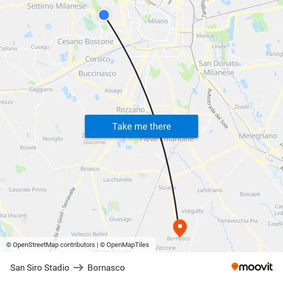 San Siro Stadio to Bornasco map