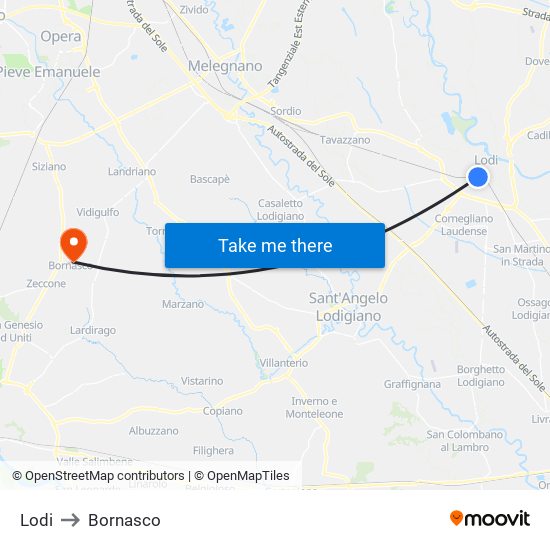 Lodi to Bornasco map