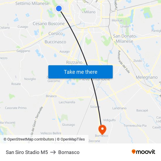 San Siro Stadio M5 to Bornasco map