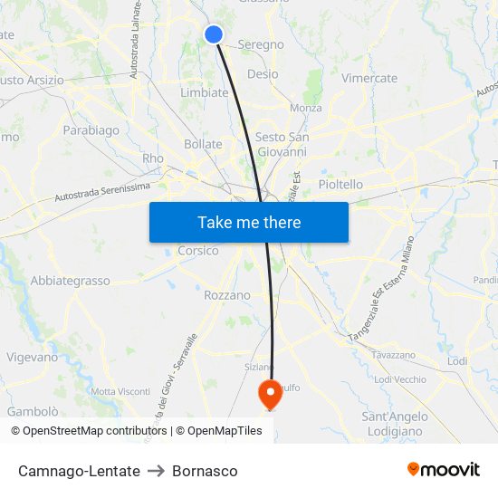 Camnago-Lentate to Bornasco map