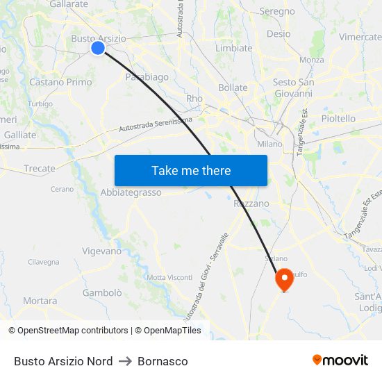 Busto Arsizio Nord to Bornasco map