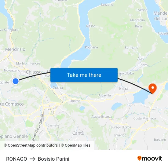 RONAGO to Bosisio Parini map