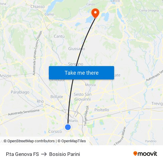 P.ta Genova FS to Bosisio Parini map