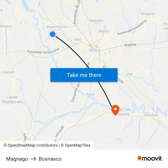 Magnago to Bosnasco map
