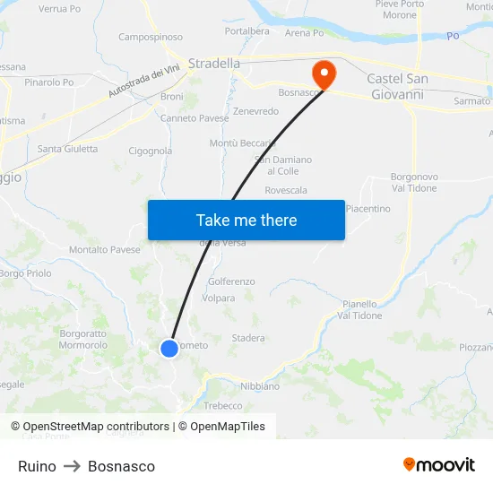 Ruino to Bosnasco map