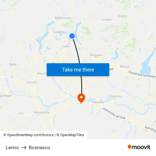 Lenno to Bosnasco map