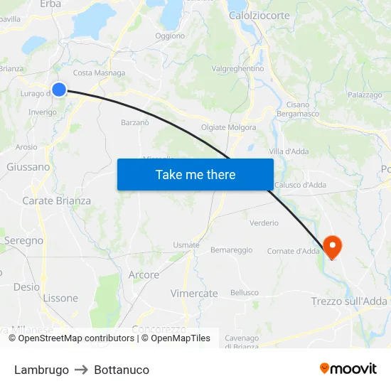 Lambrugo to Bottanuco map