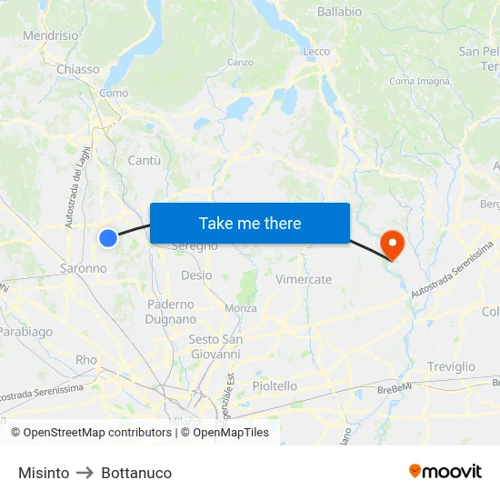 Misinto to Bottanuco map