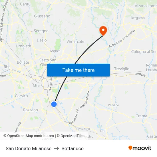 San Donato Milanese to Bottanuco map