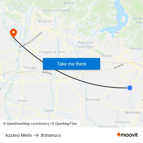 Azzano Mella to Bottanuco map