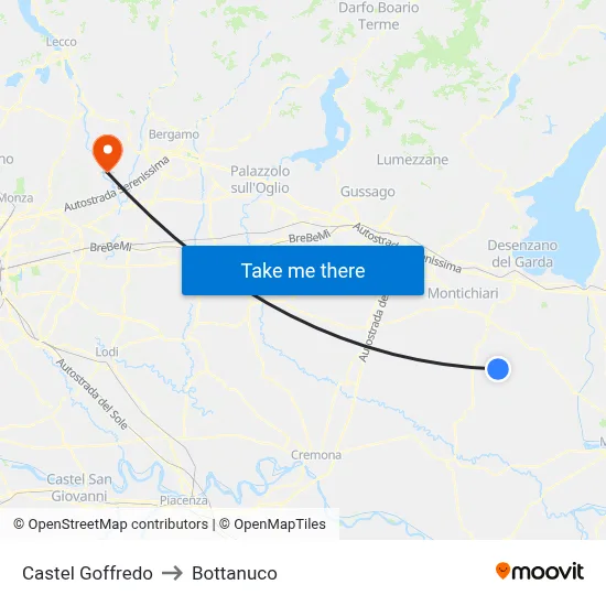 Castel Goffredo to Bottanuco map