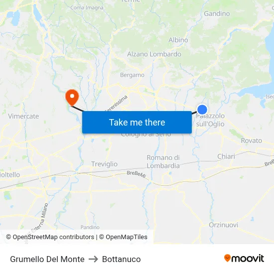 Grumello Del Monte to Bottanuco map