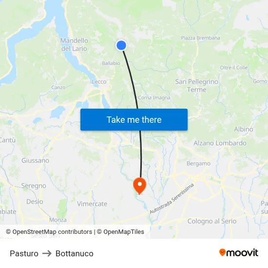 Pasturo to Bottanuco map