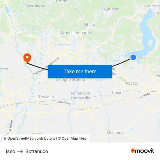 Iseo to Bottanuco map