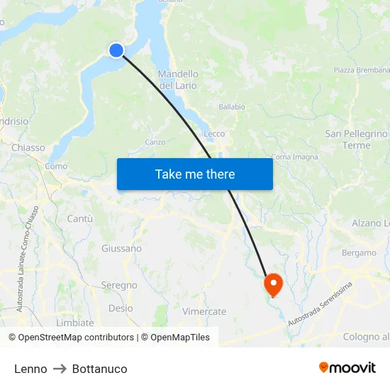 Lenno to Bottanuco map