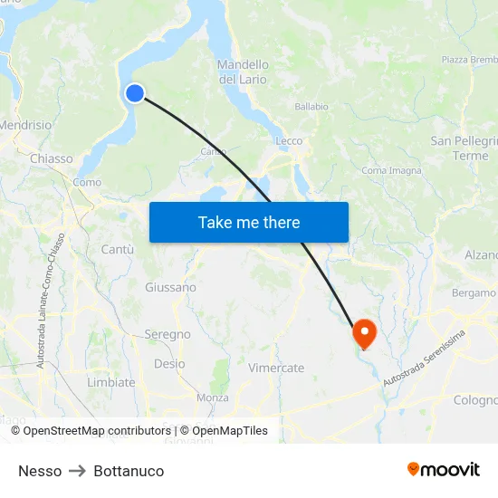 Nesso to Bottanuco map