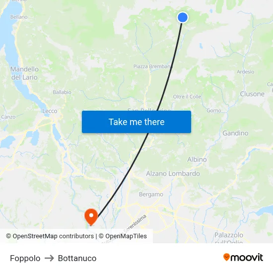 Foppolo to Bottanuco map