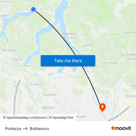 Porlezza to Bottanuco map