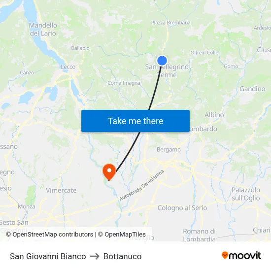 San Giovanni Bianco to Bottanuco map