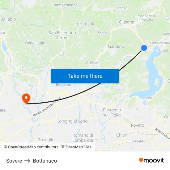 Sovere to Bottanuco map