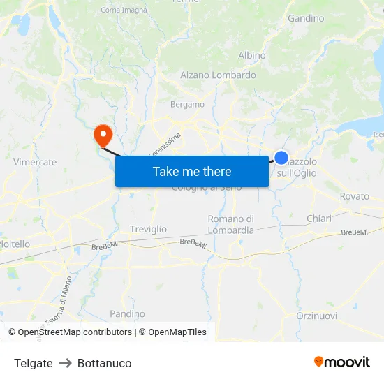 Telgate to Bottanuco map