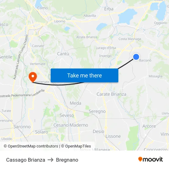 Cassago Brianza to Bregnano map