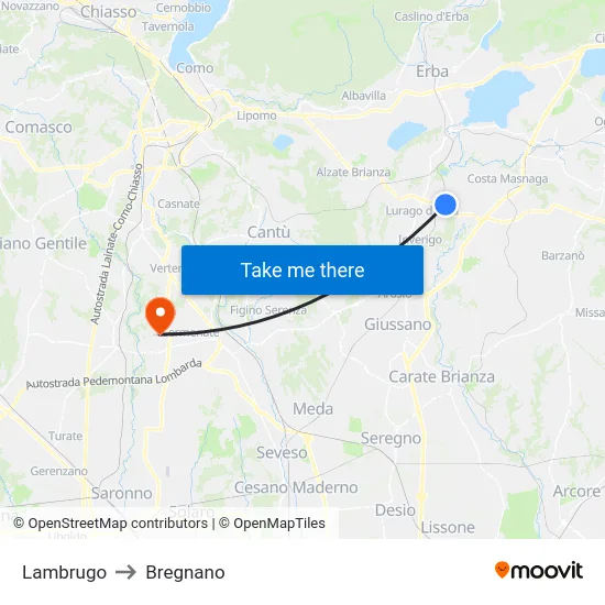 Lambrugo to Bregnano map